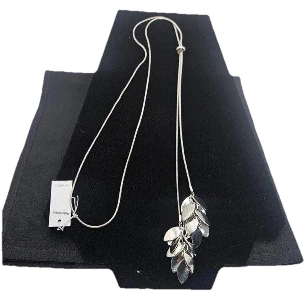 Romolo Silver Tone Bolo Chain with Two Leaf Clusters Statement Necklace NEW